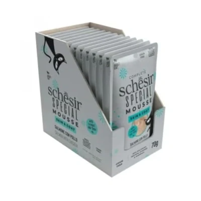 Imagen de Schesir Special, Skin &amp; Coat, Comida Hùmeda Completa para Gatos (12 sobre X70g)
