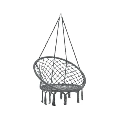 Imagen de casa.pro Hamaca Silla Colgante hasta 100 kg Columpio con Borlas Ornamentales 140 x Ø 60 cm Algodón + Acero Gris Oscuro