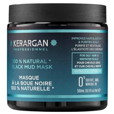 Imagen de Kerargan Mascarilla con Lodo Negro Mar Muerto Vitalidad para Cabello Graso &amp; Cuero Irritado Purifica Elasticidad Sin Sulfatos, OMG, Aceite Mineral 500ml