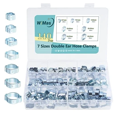 Imagen de WiMas 140 Piezas 5 a 18mm Abrazaderas de Manguera Doble Oreja, Ajustable Clips O Oreja Surtido KIt