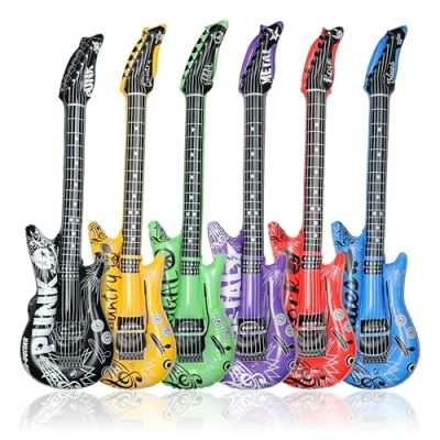 Imagen de FunX Juego de 6 guitarras hinchables aire, accesorios para fiestas temáticas, carnaval y carnaval, en estilos musicales
