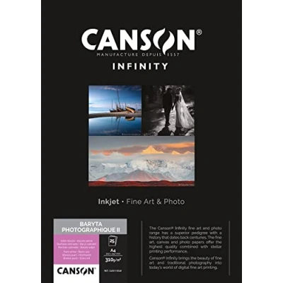 Imagen de Canson Infinity Baryta Photographique II, Papeles digitales &#039;&#039;Vintage&#039;&#039;, satinado, 310g, Hoja, A4 21x29,7cm, Blanco puro, 25 Hojas