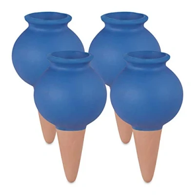 Imagen de Relaxdays Kit 4 Picos de Riego Arcilla, Dispensadores Agua Macetas y Plantas, Automático, Conos Riego, Azul