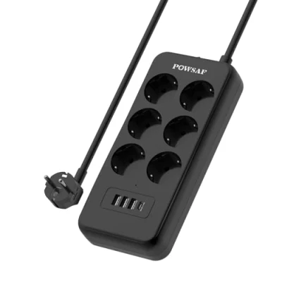 Imagen de POWSAF Regleta de enchufes con Puerto USB C, 4 Tomas Corriente, 3 Puertos A y 1 Interruptor, Adecuada para el Trabajo Desde casa Negro.