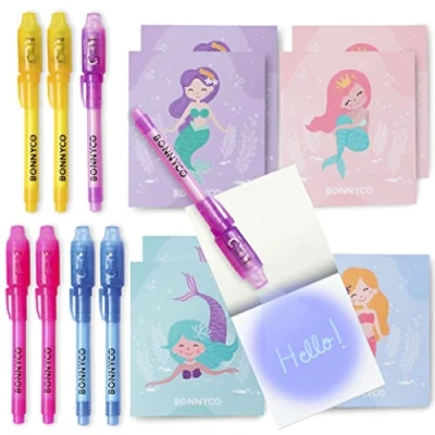 Imagen de BONNYCO Bolígrafo Tinta Invisible y Libreta Sirenas Pack x8 Detalles Cumpleaños Niños, Regalos Niños Colegio, Piñatas de Fiesta Infantil