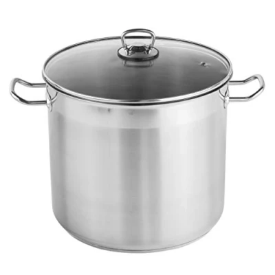 Imagen de Haushalt International olla universal con tapa de cristal (15 l y 28 cm diámetro), grande acero inoxidable 15 litros, para inducción, cocina gas, eléctrica, vitrocerámica, ideal por