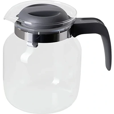 Imagen de wenco Jarra de cristal 1,25 l, ideal para té, café y bebidas frías, resistente al calor, con tapa boquilla apertura, apta lavavajillas e irrompible, transparente/gris