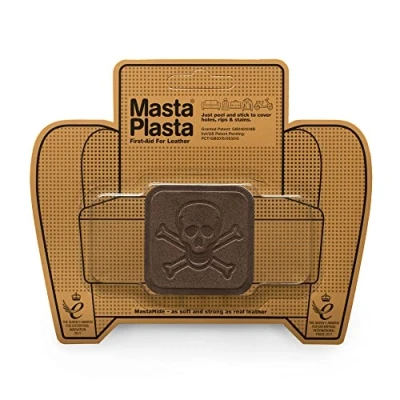 Imagen de MastaPlasta Parche Autoadhesivo Premium para Reparación Instantánea. Gamuza MARRÓN 5cmx5cm. Diseño: Pirata. o decoración. Asientos, Bolsos, Chaquetas