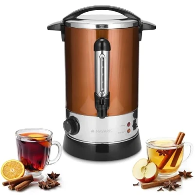 Imagen de Navaris Hervidor de agua eléctrico 6.8L con grifo Dispensador bebidas calientes termostato Olla eléctrica para té café y vino Cobre