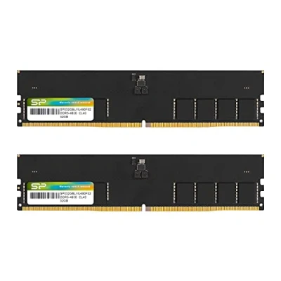 Imagen de Silicon Power DDR5 64 GB (32 GBx2) 4800 MHz (PC5 38400) 288 pines CL40 1.1 V UDIMM memoria RAM para computadora de escritorio SP064GBLVU480F22