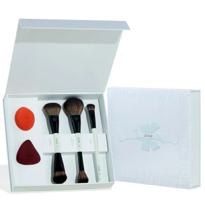 Imagen de Jessup Pinceles de maquillaje Facial con Esponja Maquillaje,3 brochas Doble Punta para Base,Contorno,Rubor, Iluminador y Corrector,set caja regalo, T510