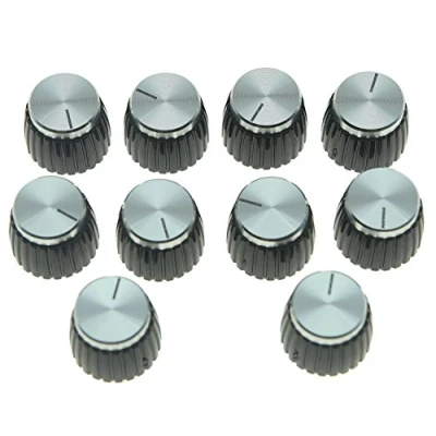 Imagen de KAISH 10 perillas de ajuste a presión para amplificadores guitarra color negro con tapa aluminio plateado Marshall ollas 6 mm diámetro
