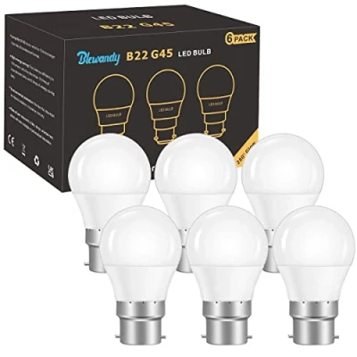 Imagen de Blewandy Bombilla LED B22 5W Bayoneta Cap Bombillas Luz Calida equivalente a 40W, 3000K LED, 500LM G45 Ahorro de Energía, No regulable 6 Unidades