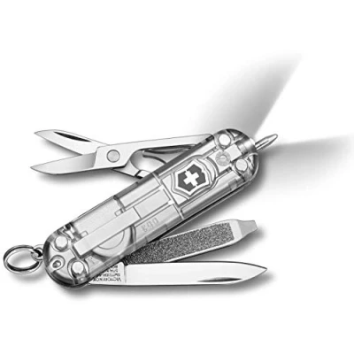 Imagen de Victorinox Signature Lite, Navaja suiza con 7 funciones, incluyendo bolígrafo y luz LED, de color plateado transparente