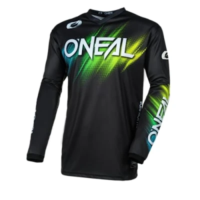 Imagen de O&#039;Neal Maillot Motocross Manga Larga MX Enduro Protección Acolchada Codos, Cuello en V, Transpirable Element Voltage V.24 Adulto Negro Verde Talla M