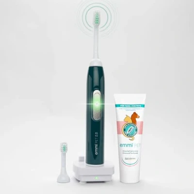 Imagen de emmi pet 2.0 Set de Cuidado Dental Inicial para Perros y Gatos Silencioso sin Frotar I Cepillo Ultrasónico + Accesorios Combate el Sarro, Mal Aliento la Gingivitis