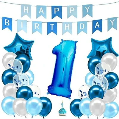 Imagen de envami® Globo De Cumpleaño 1 año Azul Decoracion Niño Feliz Guirnalda Adultos Helio