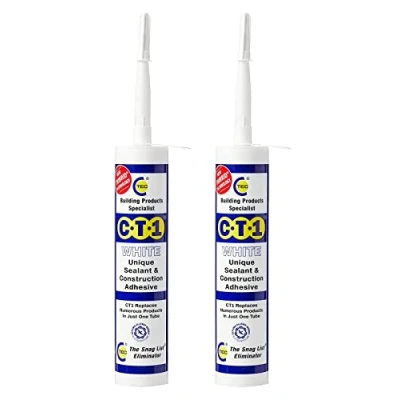 Imagen de CT1, 2 x CT1 Sellador Único Constructores Estándar Multi Multiusos Silicona Masilla Pegamento Adhesivo Extra Fuerte 290ML en Blanco por