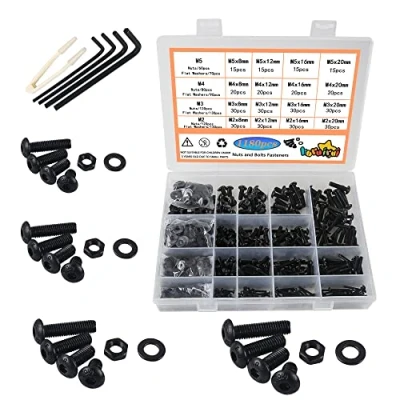 Imagen de huruirui 1180pcs Tuercas y Tornillos M2 M3 M4 M5 Juego de Hexagonales Allen Acero con al Carbono Negro Tuerca Perno Arandela Plana Llaves