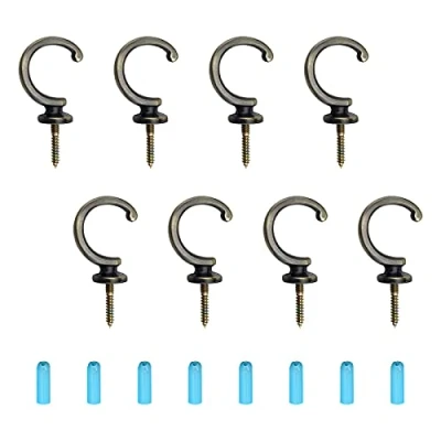 Imagen de INCREWAY ganchos para tazas de techo, 8 aleación zinc envejecido, tornillo vintage colgar cortinas, joyas taza (bronce antiguo)