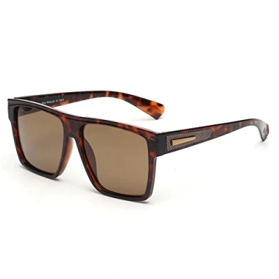 Imagen de JIM HALO Gafas de sol Grande Retro Polarizadas para Hombres y Mujeres Conducción Cuadradas con Parte Superior Plana (Montura Tortuga/Lente Marrón Polarizada)