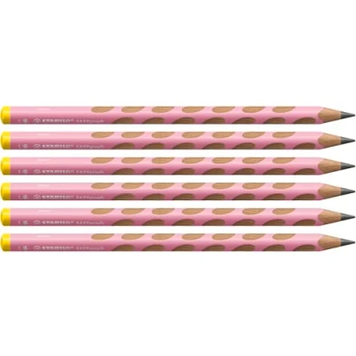 Imagen de Lápiz de grafito ergonómico STABILO EASYgraph Caja con 6 unidades Color cuerpo rosa pastel Dureza HB Modelo para zurdos