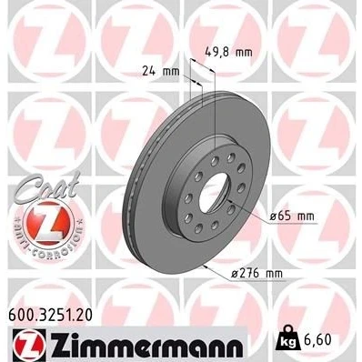 Imagen de ZIMMERMANN COAT Z 600.3251.20 Disco de freno 276 24 10/5 5 112 ventilación externa revestido altamente carbonizado SEAT: Leon III Hatchback