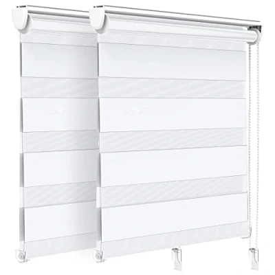 Imagen de VOUNOT Juego de 2 Estores Enrollables Doble Capa Noche y Día, Persianas Interior para Ventana, Translúcido Oscurecido, Color Blanco, 90 x 150 cm