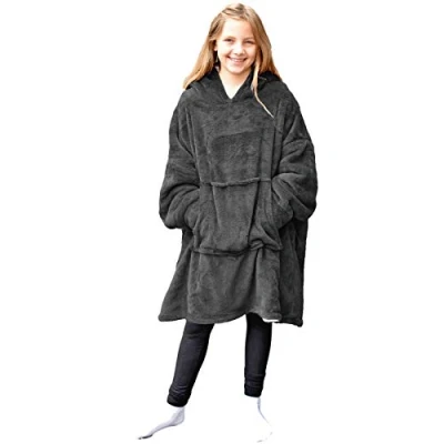 Imagen de HOMELEVEL Sudadera con Capucha XL Manta Mangas y Bolsillo de Forro Polar Sherpa Jersey Poncho niño niña Invierno sofá TV casa