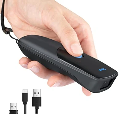 Imagen de Tera 2D QR Mini escáner de código Barras inalámbrico portátil 3 en 1 Compatible con Bluetooth y 2.4G USB Cable Bolsillo Mano pequeña Barcode Scanner 1300
