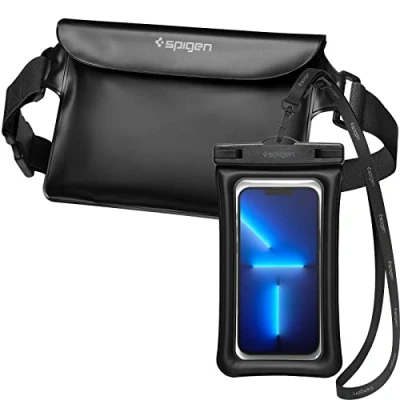 Imagen de Spigen Aqua Shield Set de Bolsa Impermeable y Funda Móvil(8.7 Pulgadas) para Playa, Piscina, Natación, Kayak, Pesca, Llave, etc Negro