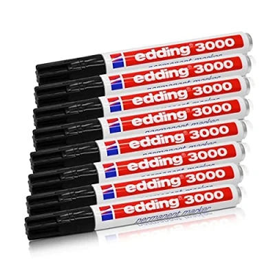 Imagen de Edding Marcador Permanente 3000, Negro, 1,5 3 mm, rellenable, Paquete de 8