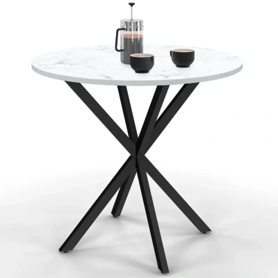 Imagen de ALIX Mesa de comedor redonda para 2 4 personas con pata araña madera efecto mármol blanco ALASKA y negro 80 cm