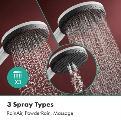 Imagen de hansgrohe Raindance Alive Select S 24500700 alcachofa de ducha con 3 tipos chorro (incluye PowderRain), redonda (125 mm), color blanco mate