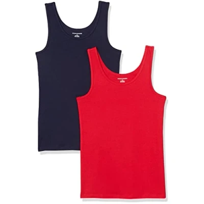 Imagen de Amazon Essentials Camiseta Ajustada sin Mangas Mujer, Pack de 2, Azul Marino/Rojo, S