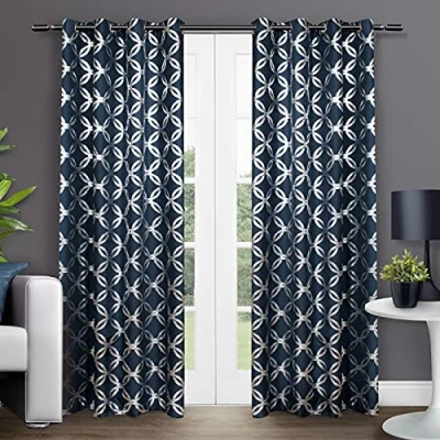 Imagen de Exclusive Home Curtains Modo Par de Paneles Cortinas geométricas metálicas con Ojales Superiores, 54 x 84 Pulgadas, índigo, 2 Unidades
