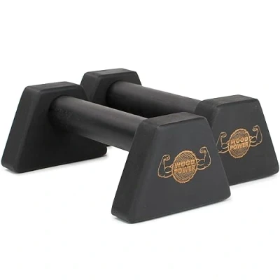 Imagen de WOODPOWER® PowerBars Paraletes de madera para flexiones que cuidan las articulaciones, barras antideslizantes parar manos, interior y exterior, calistenia yoga (negro)