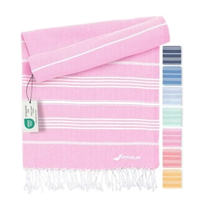 Imagen de Fit Flip Toalla Hammam Toallas de Playa Grandes algodón 100% Reciclado turca Secado rápido, Fouta, Grande pestemal Ideal como Sarong Rosa 100x200cm Sultan