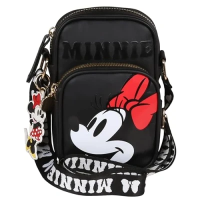 Imagen de Minnie Mouse Disney Bolsita negra, bolso pequeño con correa ajustable, mini monedero 18x6x12 cm