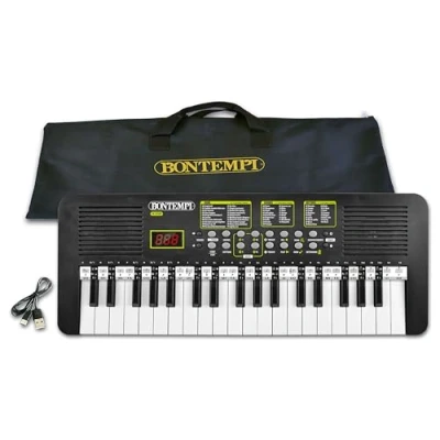Imagen de Bontempi KeyRhythm Teclado Piano Digital de 37 Teclas, Diapasón 2 cm con Toma para Auriculares, Banda Pentagramada, Metrónomo y Transpositor, 53,4x19,9x6,9