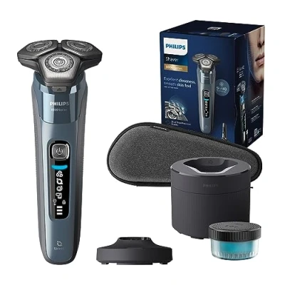 Imagen de Philips Serie 8000 Afeitadora Eléctrica Hombre, Máquina de Afeitar Barba con Recortadora, 72 cuchillas, 50min uso, En Seco y Húmedo, Recargable, Centro Limpieza, Base Carga, S8692/55, Azul