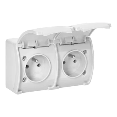 Imagen de Miratic Enchufe Doble Pared de Superficie 2x2P+T IP44 tipo E (Blanco)