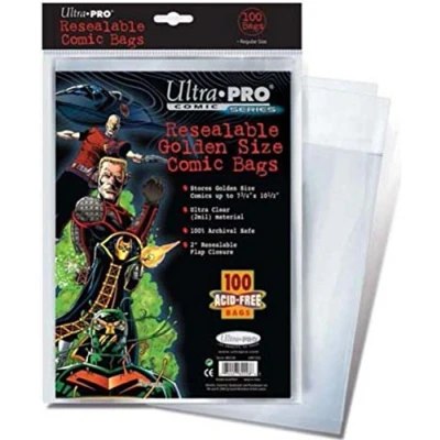 Imagen de Ultra Pro Bolsas de cómic resellables tamaño Dorado 7 3/4 x 10 1/2 Pulgadas (100 Unidades), Color Cream (E 82228)