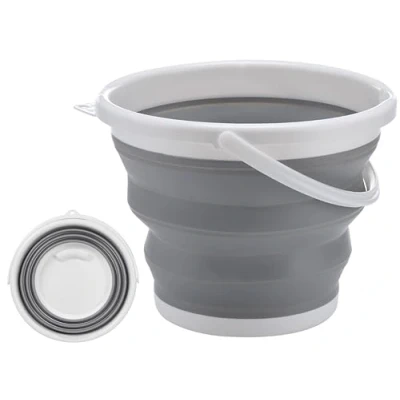 Imagen de Neez Cubo Plegable (10 litros) Camping para Cocina, Hogar, Playa, Ahorra Espacio, Portatil, Silicona Collapsible Cuerpo, Limpieza Bucket (Gris)
