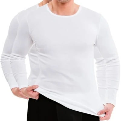 Imagen de HERMKO 3640 Pack de 2 Camisetas Manga Larga Hombre, Größe Herren:6 (L), Farbe:Blanco