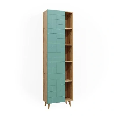 Imagen de Vicco Armario de baño RUDI, Verde Menta/Roble, 56 x 193 cm con Puertas y Compartimentos Abiertos