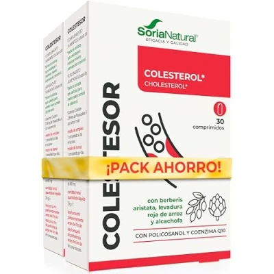 Imagen de Soria Natural COLESTESOR Levadura de Arroz Rojo, Berberis, Alcachofa, Coenzima Q10 y Policosanol Complemento para Controlar Colesterol Trigliceridos PACK2
