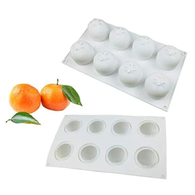 Imagen de Fruta Naranja Forma Postre Pastel Silicona Molde Horneado Fondant Pastelería Mousse Pan Candy Pudin Bombones Fuente de Horno Bandeja Hielo Crema Arte Decoración Tartas Herramientas Al Azar, 8 Holes