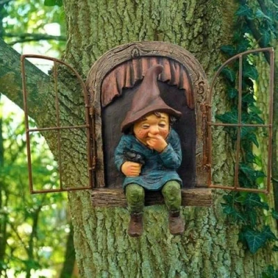 Imagen de LSDZHK Estatua de jardín elfo fuera la puerta, figura resina gnomo, decoración caras árbol, al aire libre para patio, césped (mujeres)