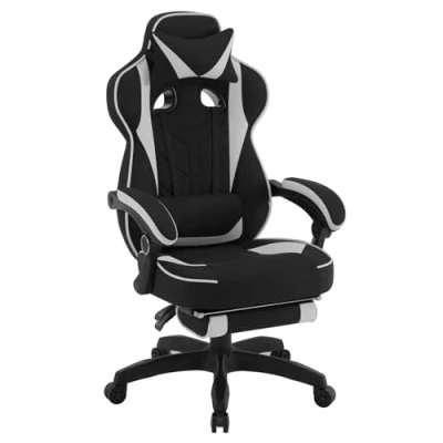Imagen de WOLTU Silla Gaming, Transpirable Tela ergonómica, Sillon de Oficina con Reposabrazos, Cojin Cabeza y Apoyo Lumbar, Gran Respaldo Asiento, Tejido sintético, Gris, GS02gr